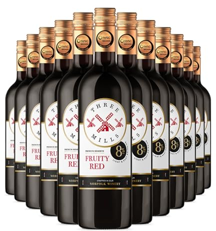 Three Mills 8% ABV Premium Reserve British Made Red Wine | Fruity and Smooth Red Wine | 12 x 75cl Bottle