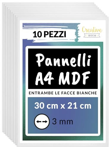 Creative Deco 10 x A4 MDF Tablero Madera Blanco en Dos Caras | 300 x 210 x 3 mm | Perfecto para Corte por Laser, CNC Router, Modelado, Calado, Bricolaje, Manualidades