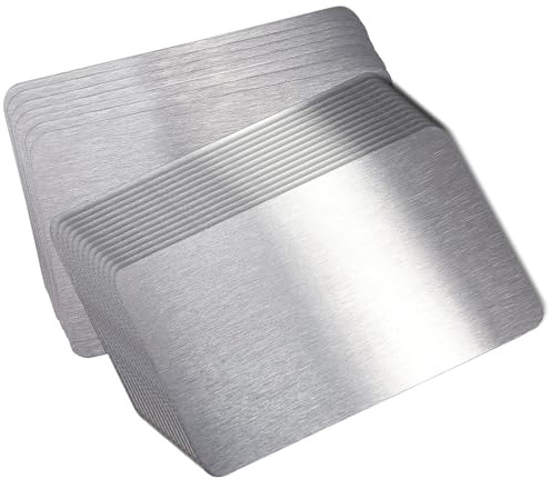 20 Tarjetas de Visita de Metal, Tarjetas de Visita Personalizadas - Placas Grabadas de Excelente Calibre y Durabilidad, Pack de 20 Tarjetas de Metal Plateado, DIY y Amplias Aplicaciones