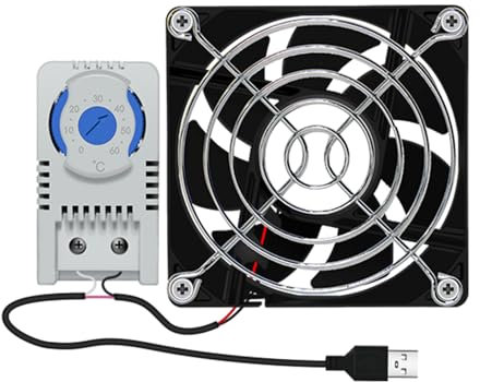 Kingke Ventilateur USB silencieux de 80 mm avec contrôle de température de 0 à 60 ℃ pour armoires de cinéma maison