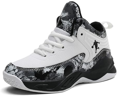 Geymxzik Basketballschuhe für Jungen Mädchen High Top Sneaker Outdoor Leicht Sportschuhe Kinder Basketballschuhe 30-41EU 661 weiß schwarz EU 34