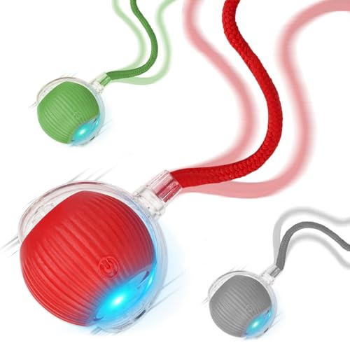 Goosheep 2025 New 3Pack Cat Ball Kitten Toys for Indoor Interactive Kitty Ball Toy Speedy Tail 360° Automatic Rolling(Red Grey Green)