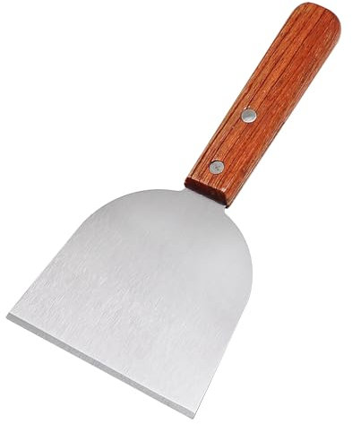 Rascador para barbacoa, rasqueta para barbacoa, pala de acero inoxidable, mango de madera, limpieza afilada de alto rendimiento para limpieza de barbacoa, cocina al aire libre
