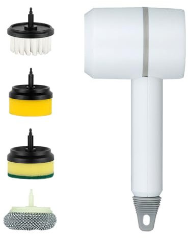 Uadme Spazzola Elettrica Rotante, Scrubber Senza Fili Ricaricabile con 4 Testine Sostituibili, Scrubber Elettrico Multifunzione per Pulizia Profonda di Bagno, Cucina, Piastrelle, Vetri (Bianco)
