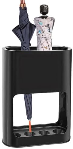 Jortmrd Portaombrelli in Plastica Nero con Vassoio Antigoccia Rimovibile - Design Minimalista, Capacità 4 Ombrelli (Piccoli/Grandi), Dimensioni 28x22x9 cm - Ideale per Casa/Ufficio