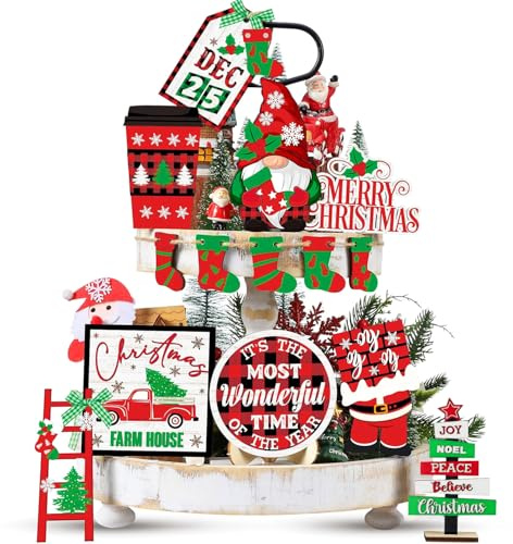 NymphFable 14 unidades Decoración para Bandejas Escalonadas Navideñas, Duendes de Madera Decorativos para Centros de Mesa Navideños Adornos para Estanterías y Chimeneas Regalo para Familiares y Amigos