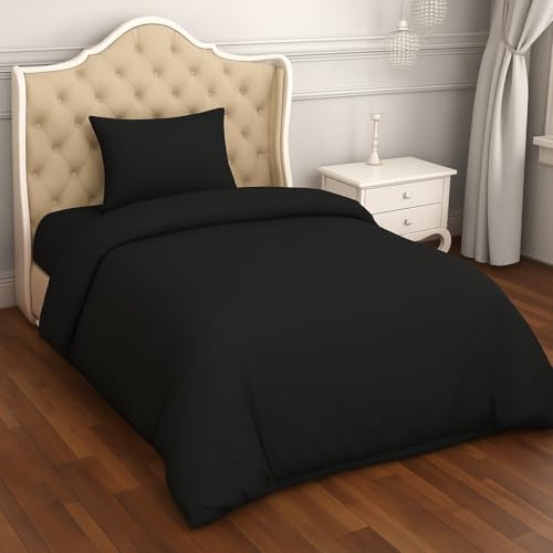 crazypriceuk 2 Piece Bedding Set Pillowcase+Duvet Cover for Baby Toddler to fit Cot/Cot Bed (120cm x 150cm, Black)