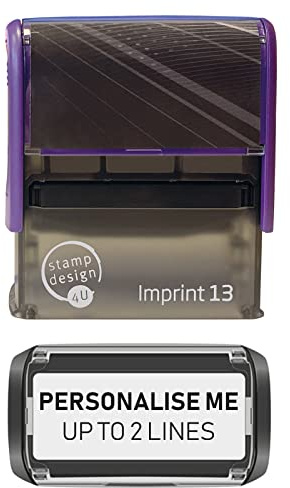 Stamp Design 4U Imprint 13 58x22mm 2 Line Personalised Stamp Premium Custom Made Self-Inking Business Address Rubber Stamp with Black Ink