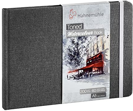 Hahnemuhle 10625171 Toned Watercolour Book, A5 Size, Grey, Pack of 5