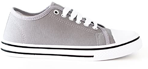Ladies Unisex Flat Casual LACE UP Girls Pumps Canvas Plimsolls Womens Trainers Shoes Gym Sports Trainers Lightweight Comfortable PE Grey