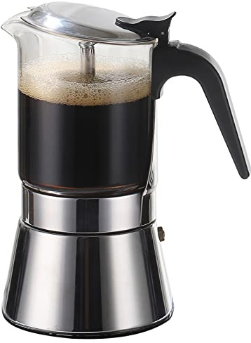 SIXAQUAE Stovetop Espresso Maker, Crystal Glass-top & Stainless Steel Espresso Moka Pot,Classic Italian coffee maker（360ml）