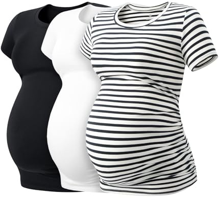 LAPASA Lot de 3 T-Shirts de Maternité Femme Vêtements de Grossesse Maillot de Corps Enceinte Manches Courtes L55