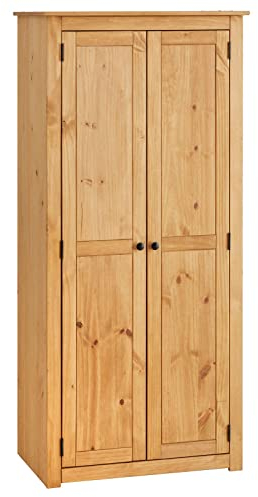 CARO-Möbel Kleiderschrank Cancun im Landhaus Stil, Garderobenschrank mit 2 Türen aus Kiefer massiv, Drehstürenschrank mit gebeizter gewachster Oberfläche