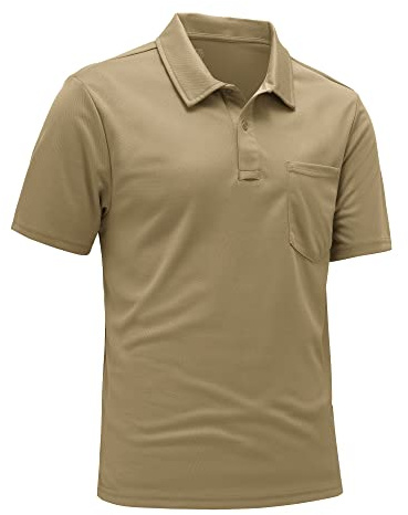 Rdruko Mens Short Sleeve Golf Polo with Chest Pocket, Ligh Beige 3XL