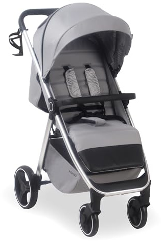 My Babiie MB160 Pushchair – from Birth to 4 Years (22kg), 4-Wheel Suspension, Large Basket, XL Canopy, Foldable, Compact, Stroller with Footmuff, Cup Holder, Rain Cover – Grey Tropical