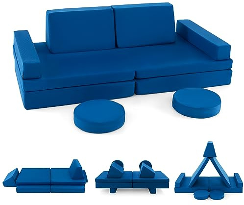 COSTWAY Kids Play Couch, Modular Soft Foam Playset with Machine Washable Suede Cover, Fold Out Convertible Children Sofa Bed for Kidsroom Bedroom Living Room