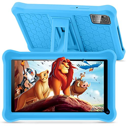 SANNUO Tablet para Niños 7 Pulgadas Android 13 Tableta con 8GB RAM 64GB ROM (TF 128GB), Google GMS, Pantalla IPS HD, Doble Cámara, Bluetooth, Control Parental, Tablet Infantil con Funda EVA(Azul)