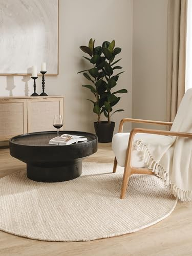 benuta Pure Wollteppich Rocco - Creme 100 cm Rund - Handgewebt - Im Style: Wolle, Uni, Boho, Hygge & Cozy, Minimalistisch - Pflegeleicht für Wohnzimmer Schlafzimmer