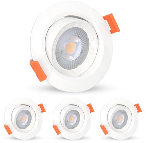HiBay 4er Set Einbaustrahler LED 5W COB Ultra Flach LED Spots 230V Warmweiß 3000K Einbauleuchten 30°Schwenkbar Rund Weiß Einbauspots für Küche Schlafzimmer