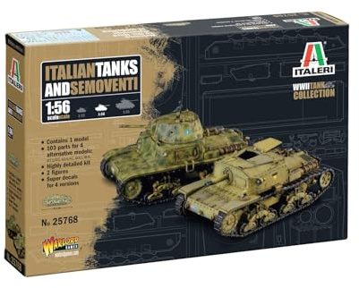Italeri 25768 1:56 Carri Armati Italiani & Semoventi - Kit di Costruzione, Modellismo da Pavimento, Fai da Te, Hobby, Incollaggio, Plastica, Dettagli Fedele, Militare