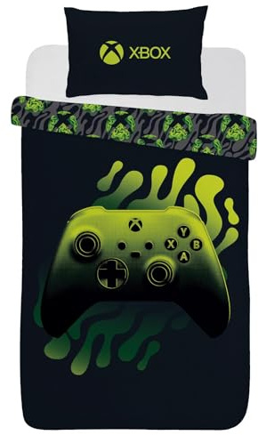 Xbox Bedding Single Green & Black, Super soft Warm Boys Single Duvet Cover Set Accessories Kids Bedding Comfy Polycotton Reversible Duvet Cover with Pillowcase