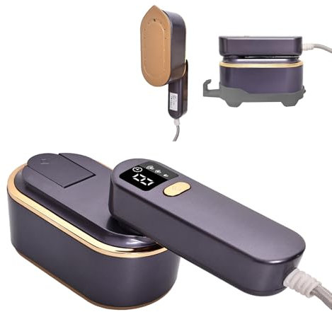 ZStarlite Plancha de vapor portátil para ropa con pantalla LCD, plancha de vapor plegable a 180°, plancha de vapor de mano para ropa 1300 W 150 ml para viajes y hogar