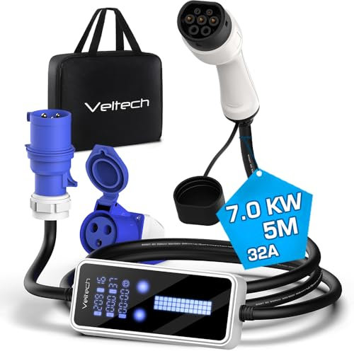 Veltech Type 2 Extension Cord 5M-7kW Type 2 EV Charging Cable 8A/16A/24A/32A Variable Electric Vehicle ExtensionCable Type 2 to Type 2| 1 Phase |5Meterr EV charger