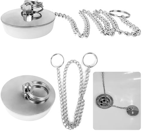 Bouchon Baignoire Universel [2 Pièces], Bouchon d'Evier avec 40cm Chaîne à Billes, Ø 46 à 42mm, Bouchon d'Evier Cuisine, pour Évier, Salle de Bain et Cuisine