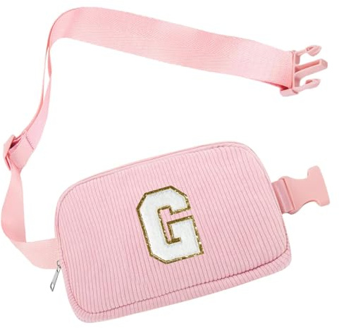 Riñonera de Pana, Bolso Riñonera Mujer, Bolsa de Cintura con Inicial G, Bolsa Crossbody Mujer de Gran Capacidad, Riñonera Viaje, Bolso Bandolera de Uso Diario, Regalo de Cumpleaños para Damas Amigas