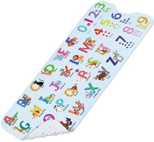 SHUCHING Alfombra Bañera Antideslizante Infantil, Alfombrilla Antideslizante Ducha Niños, Resistente al Moho y Lavable a Máquina Sin BPA, Alfabeto