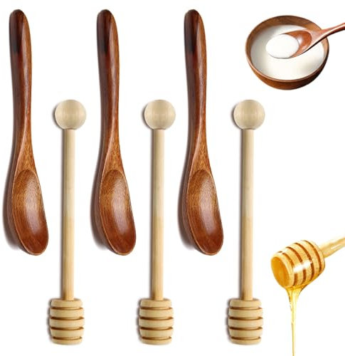 Dzmuero 6 Pezzi Cucchiaio Miele Legno, Bastoncino a Spirale Legno per Mescolare, Bastoncino per Mescolare e Raccogliere Miele, Marmellata e Sciroppo, Set di Cucchiai Legno per Cucina