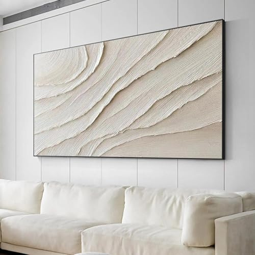 Canvastavlor Beige Vit Abstrakt Målning Vit Målning Minimalistisk Canvastavla Vit Konst Neutral Väggdekoration 55x110cm Ramlös