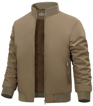 Xnova Giubbotto Invernale Uomo Leggero Giacca Bomber Uomo Militare Impermeabile Caldo Giubbino in Pile Antivento Casual Jacket Giubbotto da Lavoro con Zip e Tasche, Kaki, S