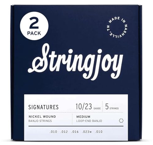 Stringjoy Medium Gauge Signatures Nickel Wound Banjo Strings 10-23, NW1023, Loop-End Strings, Exceptional Sound and Balance for All Experience Levels, 5 String Set, 2-Pack