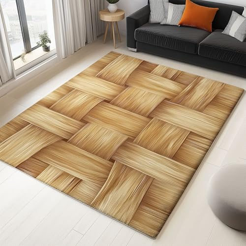 Tappeti per la camera da letto 120 x 180 cm Tappeto di flanella da Strisce Di Salice Intrecciate Retrò Lavabile in lavatrice, decorazione per bambini e adolescenti per soggiorno, Giallo Brunastro