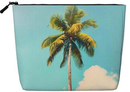 Palm Tree Print Fake Hemp Makeup Bag,Makeup Bag,Travel Bag Pouch,Toiletry Bag with Zipper