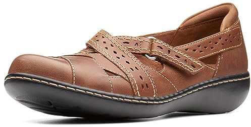 Clarks womens Ashland Spin Q Mary Jane Flat, Dark Tan Leather, 7.5 US