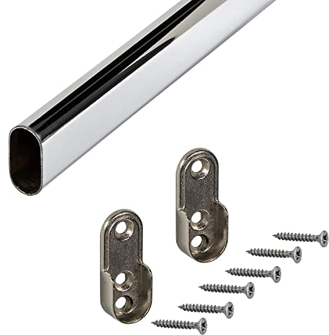 GEDOTEC Perchero de metal Perchero OVAL 1500 mm | Tubo acero cromado | muebles 30 x 15 mm | Varilla de armario para montaje en pared lateral | barra de muebles almacenamiento - 1 pieza