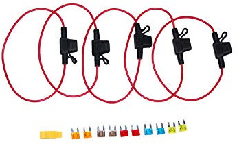 In line fuse holder 5pcs pack including 5A,7.5A,10A,15A,20A fuses and fuse extractor, 16AWG cables ideal for vehicles maintenance!