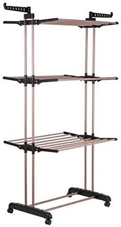 Tower T873004RGB Rose Gold 3 Tier Airer, Foldable Design, Non Slip Feet, 16 m Drying Space, Steel