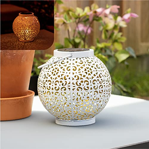 Gadgy Faroles Solares LED para Exterior – Linterna Solar Decorativa Redonda Blanca – Luz Solar Jardín Colgante o de Mesa – Impermeable con Efecto de Sombra Oriental