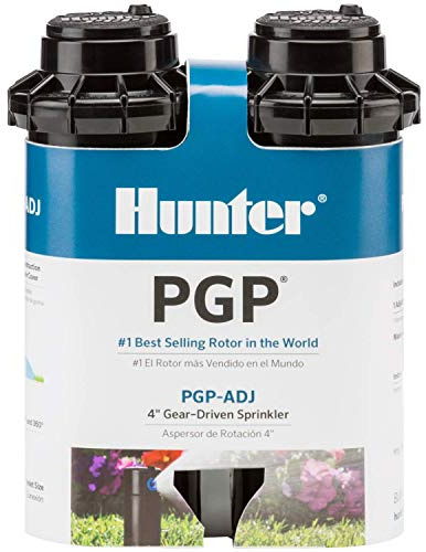 Hunter PGP-ADJ 3/4 Rotor Sprinkler, Adjustable 40°– 360° Arc, Gear Drive, 4 Pop Up Sprinkler, Lawn Irrigation Head, 22–52 ft Spray Distance, Preinstalled 3.0 GPM Nozzle, 2 Pack