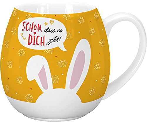 GRUSS & CO Tasse mit Motiv Schön, dass es dich gibt | bauchige Tasse, New Bon China, 45 cl | Geschenk Ostern, Osterfrühstück | 47354
