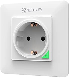 TELLUR SMART Presa a Muro Intelligente WiFi, Presa Smart Alexa, Google e Scorciatoie Siri, Monitoraggio Consumi, Pesa WiFi con Controllo App, 3000W, 16A, Nessun HUB Richiesto, Bianco