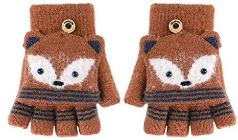 Greenery-GRE Convertible Flip Top Gloves,Winter Wool Knitted Fingerless Gloves with Mitten Cover for Toddler Kids Girls Boys 5-10 Years