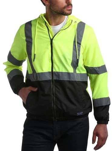 Bass Creek Outfitters Men's Hi Vis Jacket - ANSI Class 3 Safety Rain High Vis Waterproof Reflective Workwear (Sizes: M-XXL), Size Medium, Safety Yellow