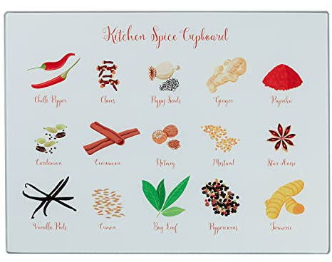 Tala Planche à découper en verre trempé avec motif épices et plan de travail, outil multifonction antidérapant pour protéger les surfaces de travail pendant la préparation des aliments, mesure 30 cm x