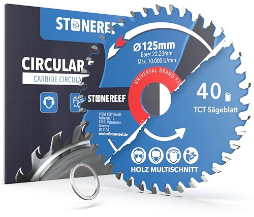 Sågblad 125 x 22,23 - Cirkelsågblad [inkl. adapter till borrning 20 &16 mm], kompatibel med vinkelslip från Bosch, Makita etc. - Sågblad cirkelsåg, nagelsäker - för trä