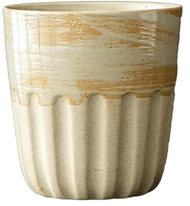 CAPIJIONG Taza de cerámica japonesa retro de 220 ml, horno de microondas, se puede utilizar para tazas de espresso hechas a mano para oficina, hogar, restaurante, cafetería, casa de té, sin asa, beige