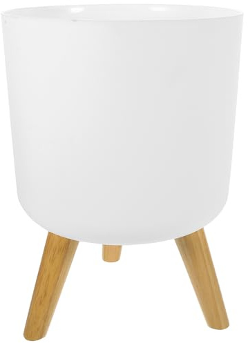 HOMSFOU Pot de fleurs avec support pour pot de fleurs sur pied Seau à ordures nordique Pot de fleurs en plastique Arrosage Pots immobilisateur en bois fin